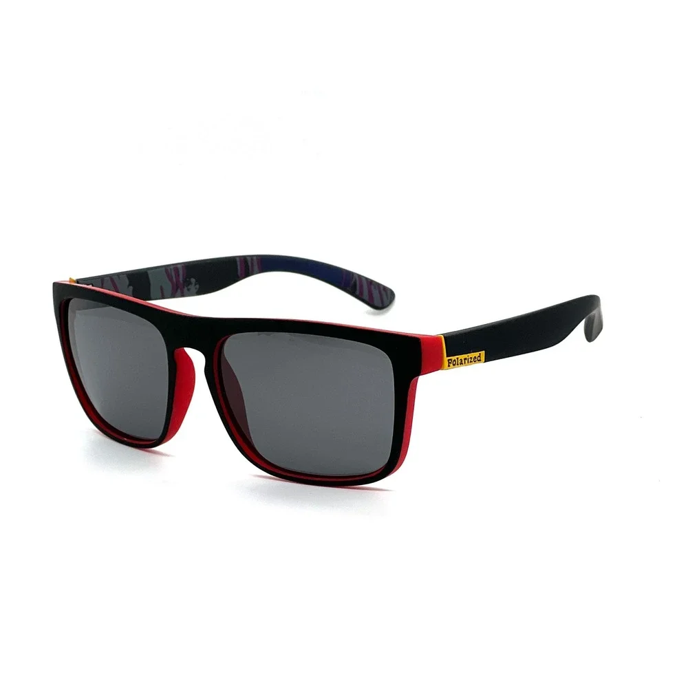 Mens Polarized Sunglasses Black Red Frame Sporty Style Wrap Around UV Protection